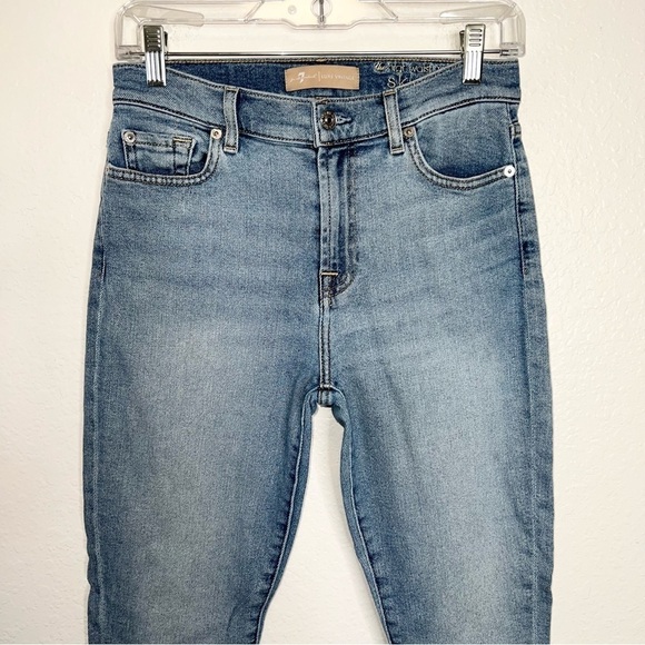 7 For All Mankind Jeans Women 28 Skinny Ankle Raw Hem High Rise Blue Soft Denim - Picture 2 of 9